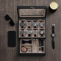 SONGMICS Wooden Watch Box with 8 Slots Glass Lid & Velvet Interior in Beige