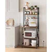 The Bazaarist Compact Kitchen Rack with Power Outlet & Hooks in Dark Brown