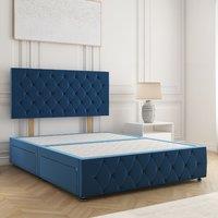 BSSPOKE Mulberry Plush Velvet Divan Bed 24Headboard 4Drawers & No Mattress in Blue | Size: King