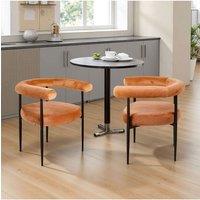 Living and Home Set of 2 Modern Dining Chairs with Black Metal Legs in Orange