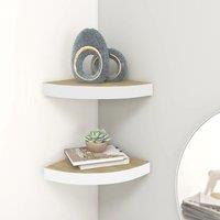 Berkfield Home Wall Corner Shelves 2 pcs Oak & White 25x25x3.8 cm MDF in Brown