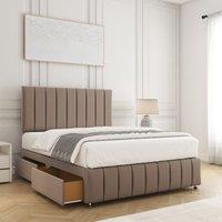 BSSPOKE Sierra Plush Velvet Divan Bed Set 24 Headboard 4 Drawers & Mattress in Bronze | Size: Super King