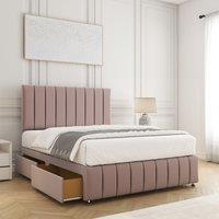 BSSPOKE Sierra Plush Velvet Divan Bed Set 24 Headboard 4 Drawers & Mattress in Pink | Size: King
