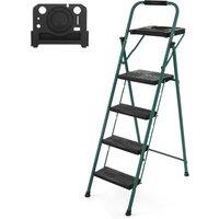 Gymax Folding Step Ladder Metal 4-Step Ladder With Tool Tray Step Stool in Black