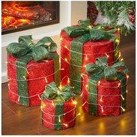 4Pcs Round Christmas Gift Boxes with LED Light Bowknot Decor