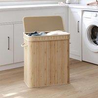SONGMICS Large Bamboo Laundry Hamper Machine Washable Removable Basket Handles in Natural