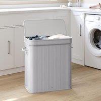 SONGMICS Large Bamboo Laundry Hamper Machine Washable Removable Basket Handles in Light Grey