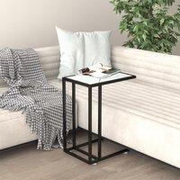 Berkfield Home Computer Side Table White Marble 50x35x65 cm Tempered Glass | Size: 50 x 35 x 65 cm