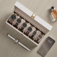 SONGMICS Watch Box with 6 Slots Glass Lid & Removable Pillows in White