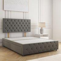 BSSPOKE Mulberry Divan Bed Velvet 24Headboard 2Drawers Same Side No Mattress in Grey | Size: Single