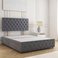 BSSPOKE Mulberry Divan Bed Velvet 24Headboard 2Drawers Same Side No Mattress in Charcoal | Size: Single