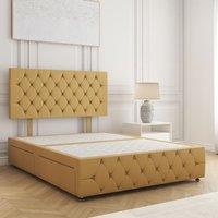 BSSPOKE Mulberry Divan Bed Velvet 24Headboard 2Drawers Same Side No Mattress in Mustard | Size: Double