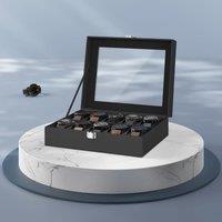 SONGMICS Watch Case with 10 Slots Glass Lid & Metal Clasp in Black