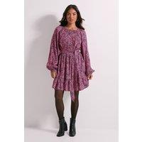 Dorothy Perkins Women's Petite Pink Animal Printed Blouson Sleeve Mini Dress | Size: 10