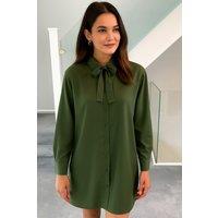 HOXTON GAL Women's Oversized Belt Detailed Tunic Shirt Dress with Long Sleeves in Khaki | Size: 20-22