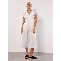 Apricot Women's Broderie Anglaise Cropped Jumpsuit in Cream | Size: 14