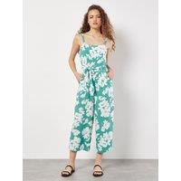 Apricot Women's Floral Silhouette Wide-Leg Jumpsuit in Aqua | Size: 16