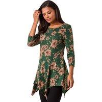 Roman Women's Floral Print Hanky Hem Stretch Top in Green | Size: 12