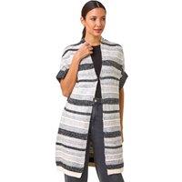 Roman Women's Striped Short Sleeve Knit Cardigan in Grey | Size: 10