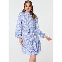 Izabel London Women's Printed High Neck Short Shirt Dress in Blue | Size: 12