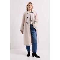 Dorothy Perkins Women's Toggle PU Detail Borg Coat in Cream | Size: 12