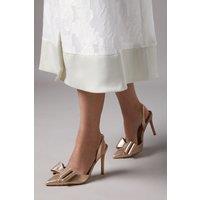 Coast Women's Wide Fit Tamara Metallic Textile Satin Bow Slingback High Stiletto Heel Court Shoes in Gold | Size: 5