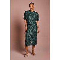 Coast Women's Petite PU Lace Midi Skirt in Emerald | Size: 6