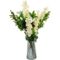 Leaf 60cm Artificial Berry Delphinium Cream Flower Mix Glass Vase in Green
