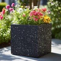 Woven Wood 50cm Zinc Galvanised Blackstone Effect Square Planter in Black