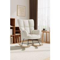 H&O Direct Luxury Sherpa Upholstered Rocking Chair with One Pocket in White
