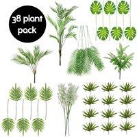 Leaf Artificial Pack of 38 Foliage Stem Plants Leaves & Palm Trees in Green