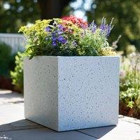 Woven Wood 50cm Zinc Galvanised Greystone Effect Square Planter in Grey