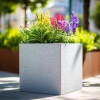Woven Wood 40cm Zinc Galvanised Greystone Effect Square Planter in Grey