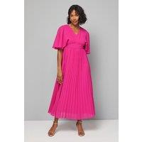 Wallis Women's Pleated Cape Sleeve Midi Dress in Pink | Size: 10
