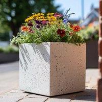 Woven Wood 40cm Zinc Galvanised Whitestone Effect Square Planter in White