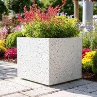 Woven Wood 50cm Zinc Galvanised Whitestone Effect Square Planter in White