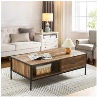 Rustic Coffee Table with Wrought Iron Frame and Drawers