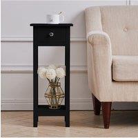 2-Tier Wooden Nightstand with Drawer & Shelf for Bed & Sofa Side in Black