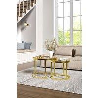 2 pcs Gold-Framed Round Nesting Coffee Table Set with Glass Top