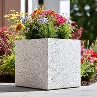 Woven Wood 60cm Zinc Galvanised Whitestone Effect Square Planter in White