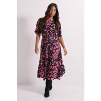 Dorothy Perkins Women's Petite Animal Twist Front Angel Sleeve Midi Dress | Size: 10