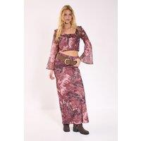NastyGal Women's Paisley Chiffon Bias Maxi Skirt Co-ord in Rust | Size: 10