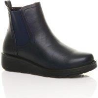 AJVANI Women's Low Wedge Comfort Ankle Chelsea Boots in Navy | Size: 8