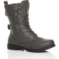 AJVANI Women's Low Heel Lace Up Zips Military Biker Faux Leather Ankle Boots in Grey | Size: 8