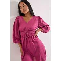 Dorothy Perkins Women's Petite Tie Detail Blouson Sleeve Mini Dress in Rose | Size: 10