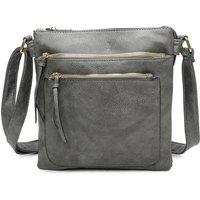 Fontanella Fashion Women's Swift Triple Zip PU Leather Crossbody Messenger Bag in Dark Grey