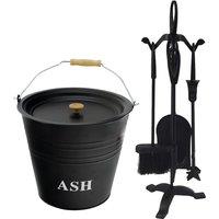 Almineez Set 5 Piece Fireside Companion Tool Set With 12L Ash Bucket in Black
