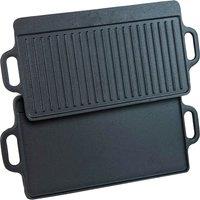 Gr8 Home Cast Iron Non Stick Reversible Griddle Plate Ribbed Grill Pan in Black