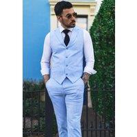 Infinity Leather Men's Summer 2 Piece Suit Linen Formal Light Waistcoat Trousers in Blue | Size: 40R