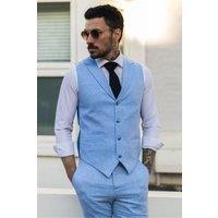 Infinity Leather Men's Summer 2 Piece Suit Linen Formal Waistcoat Trousers in Blue | Size: 38R